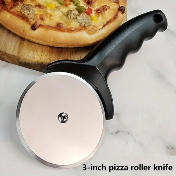 Stainless steel pizza cutter wheel with comfort grip handle for better cutting