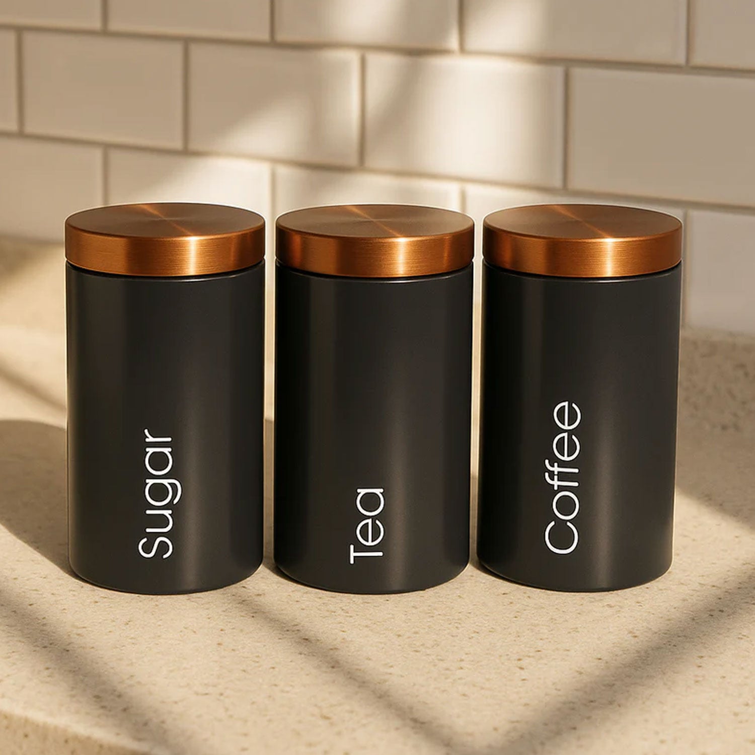 3 Pcs Matte Black Metal Kitchen Storage Canisters