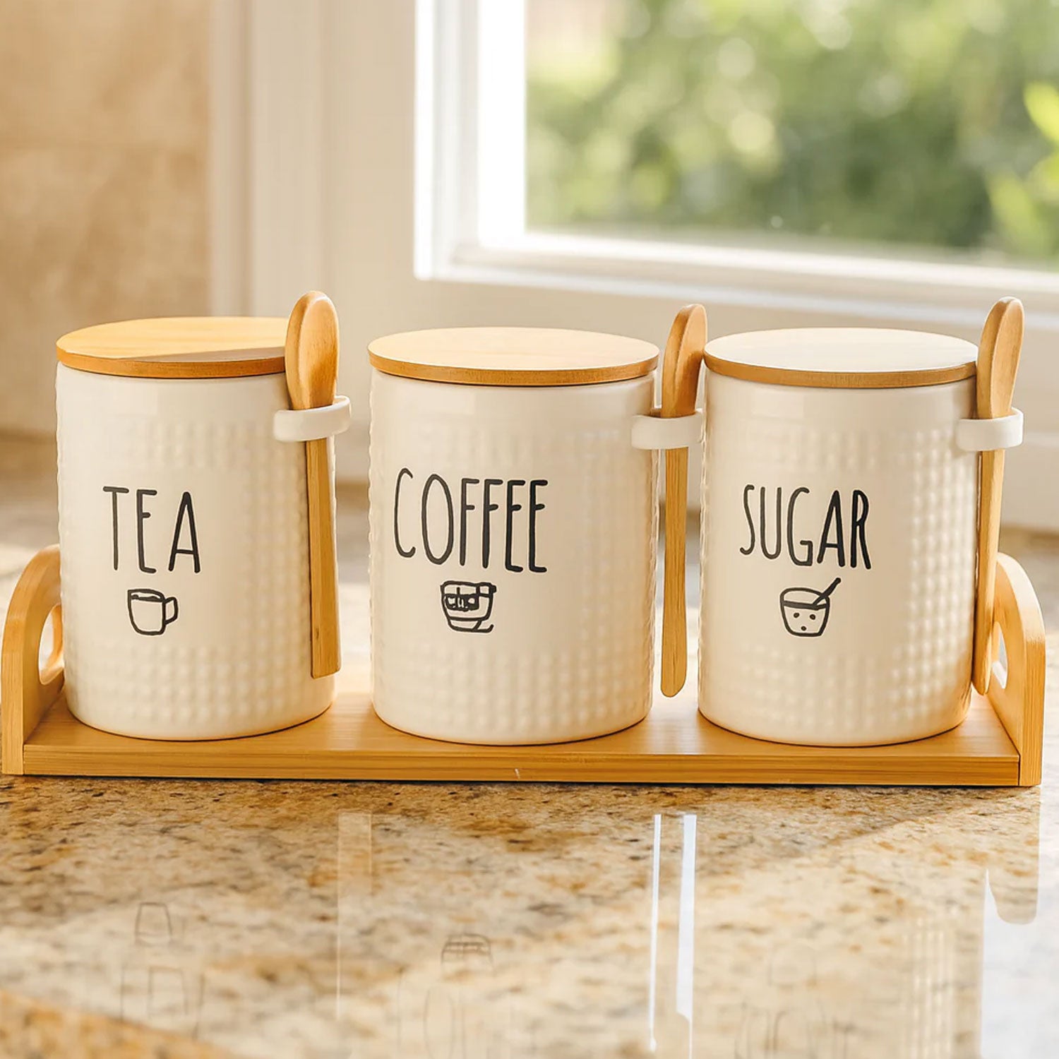 3-Piece Ceramic Jar Set With Spoon