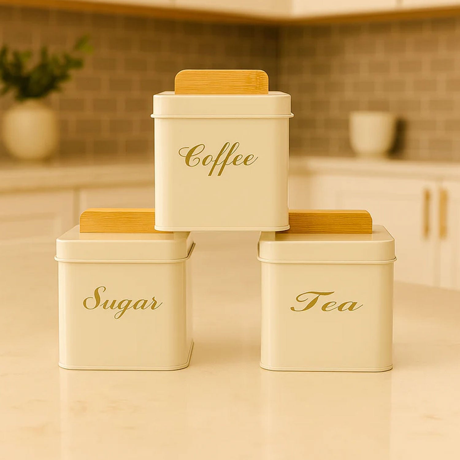 3-Piece Square Metal Sugar Canister Set