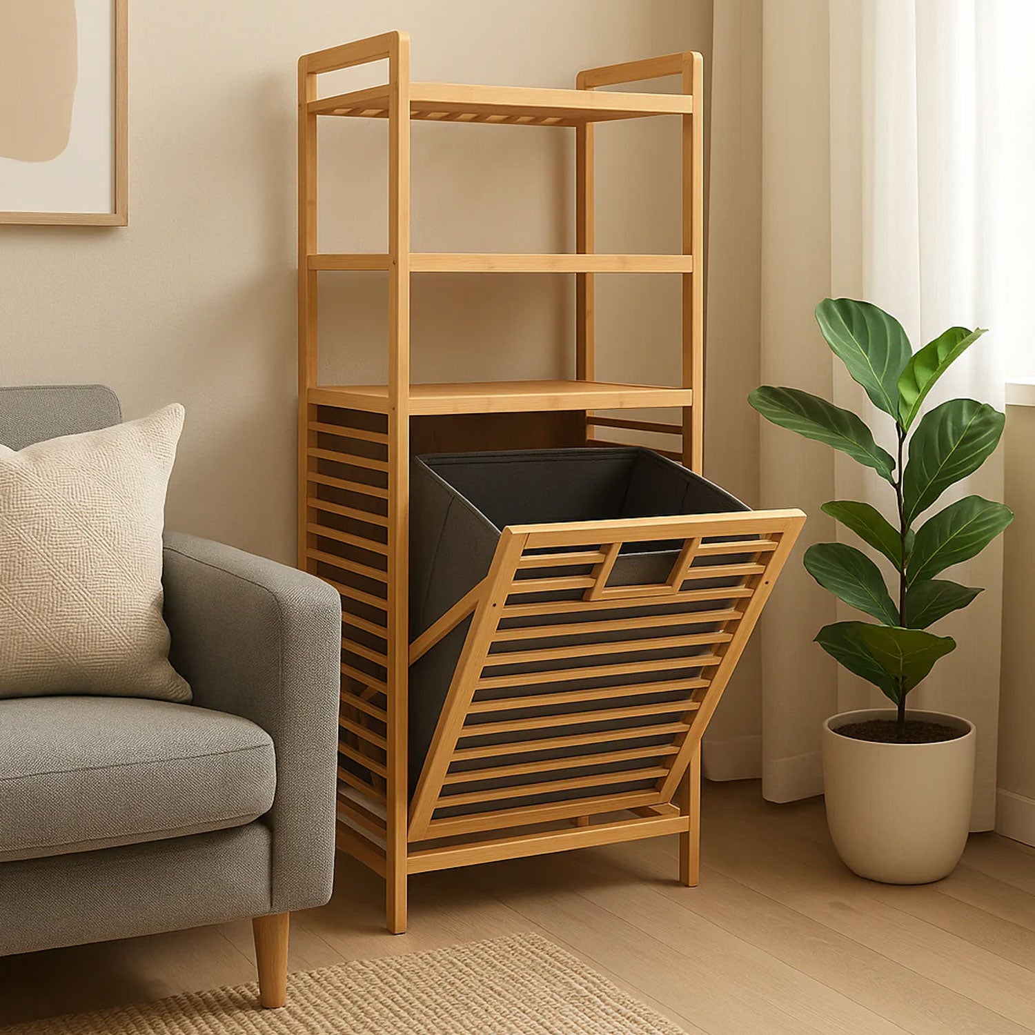 3-Tier Bamboo Laundry Basket