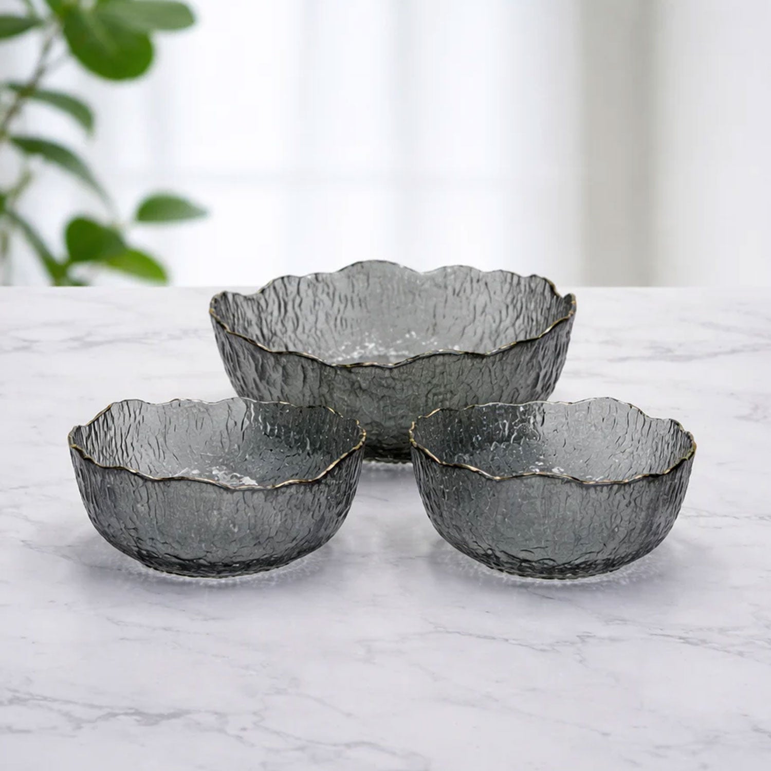 7 Pcs Premium Textured Glass Fruit Bowl Set