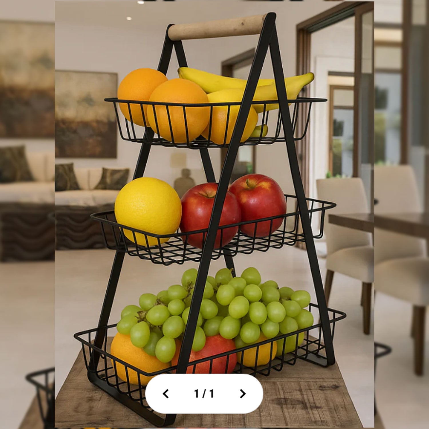 BLACK METAL FRUIT BASKET STAND