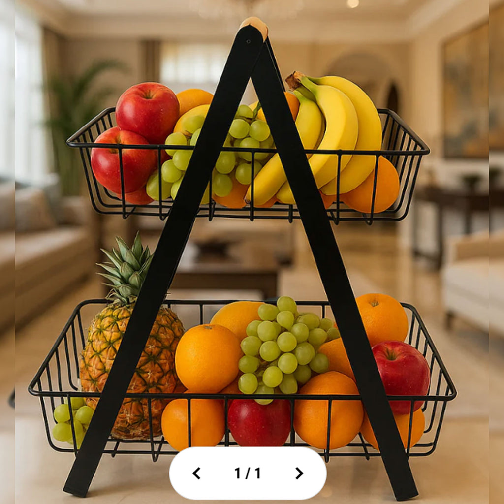 BLACK METAL FRUIT BASKET STAND