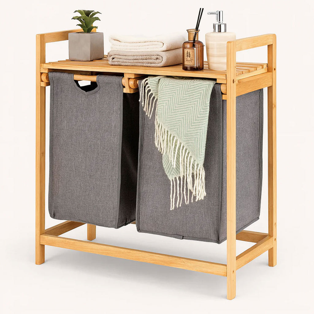 Bamboo Laundry Hamper With Dual Compartments