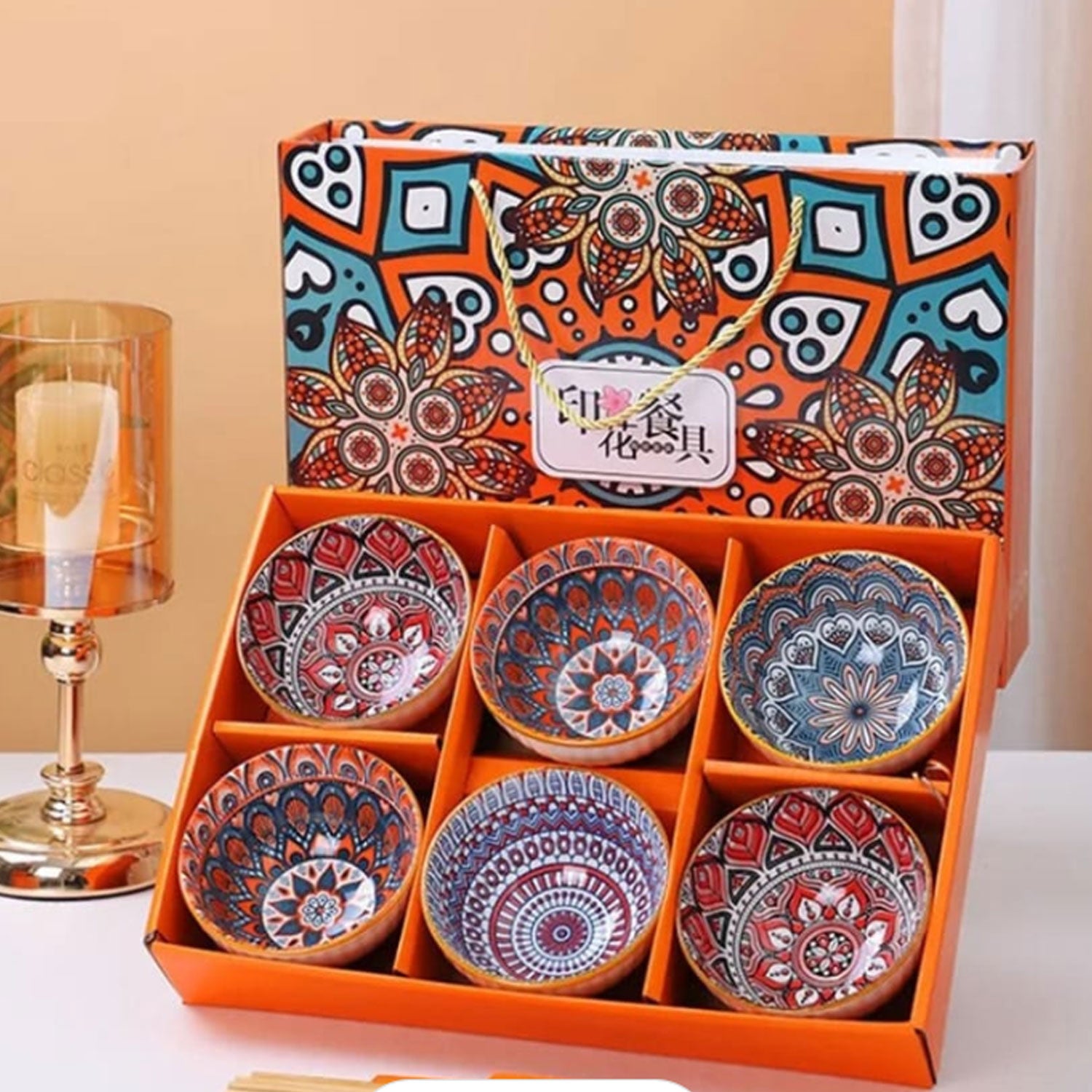 Bohemian Porceline Bowl Set-6 Pieces Bowl Set