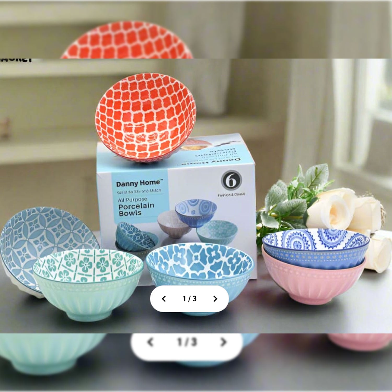 DANNY HOME SET OF 6 MIX & MATCH ALL-PURPOSE PORCELAIN BOWLS