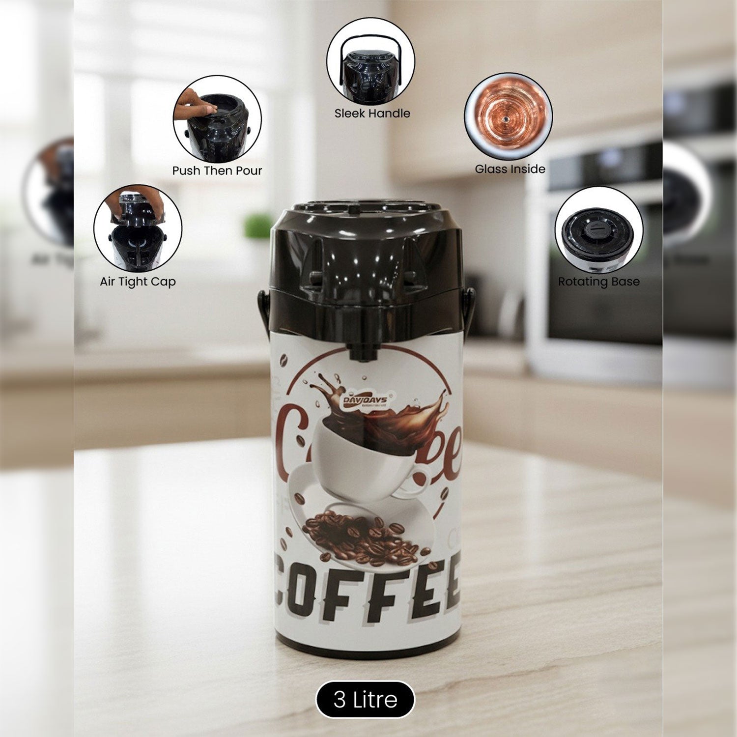 DayDays 3-Liter Premium Airpot Thermos