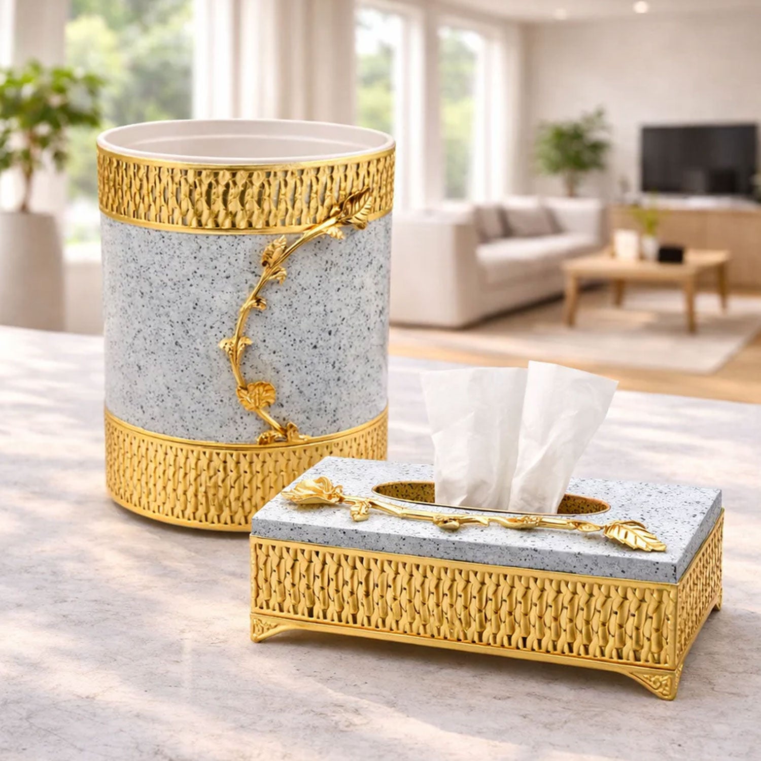 Decorative Tissue Box & Dustbin Set