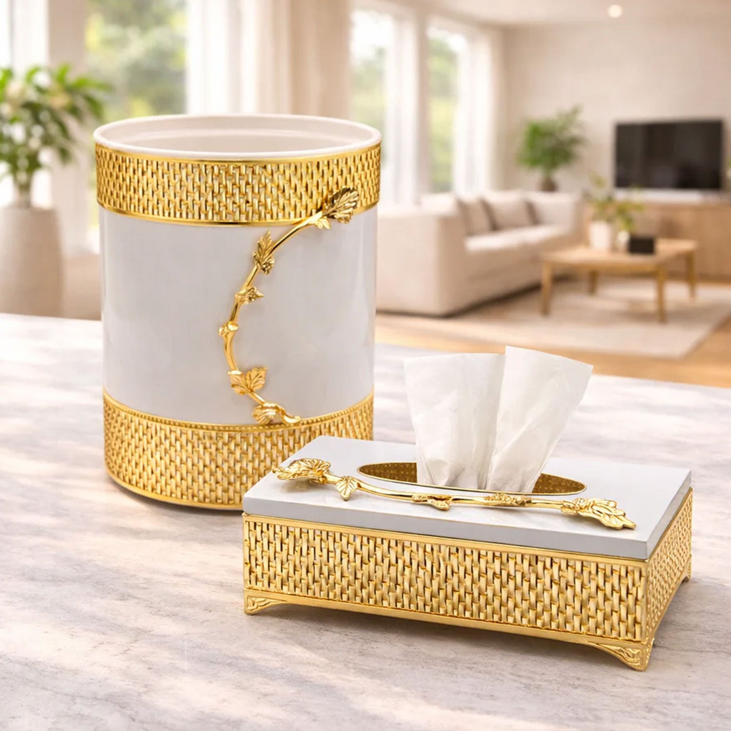 Decorative Tissue Box & Dustbin Set