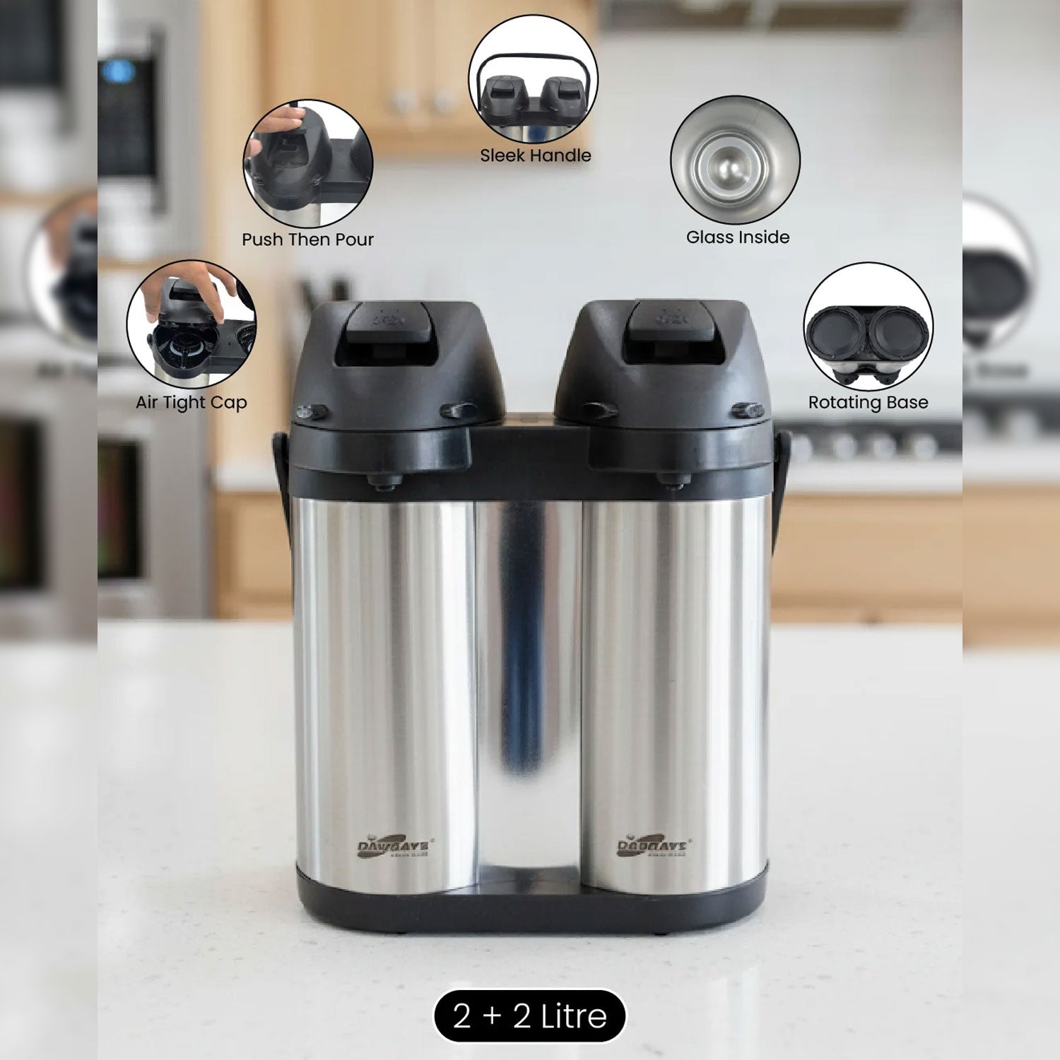 Double Airpot Thermal Flask – Dual 2+2 Liter Stainless Steel