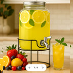 ELEGANT GLASS WATER BEVERAGES DISPENSER 8 LITRES - METAL STAND