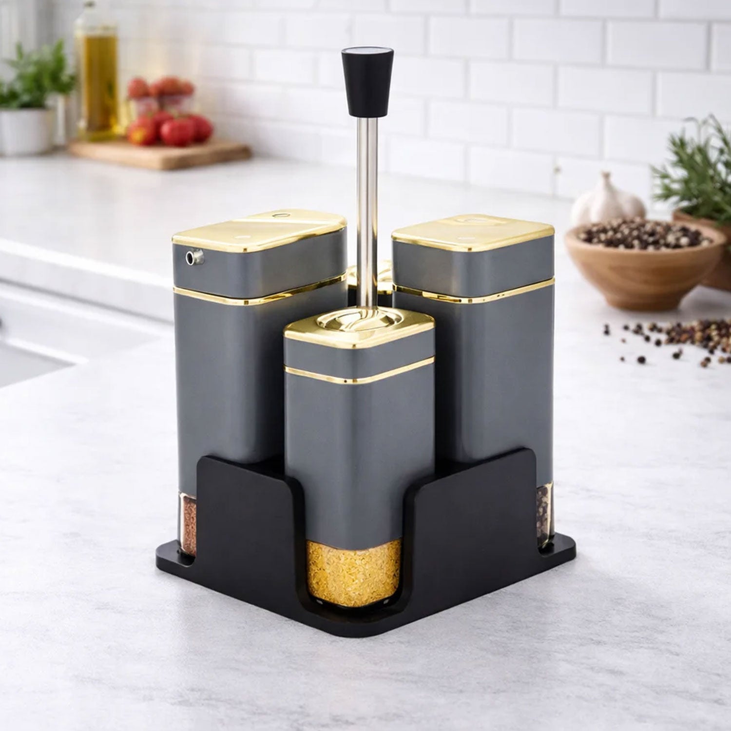 4-Piece Spice Jar Set with Stand