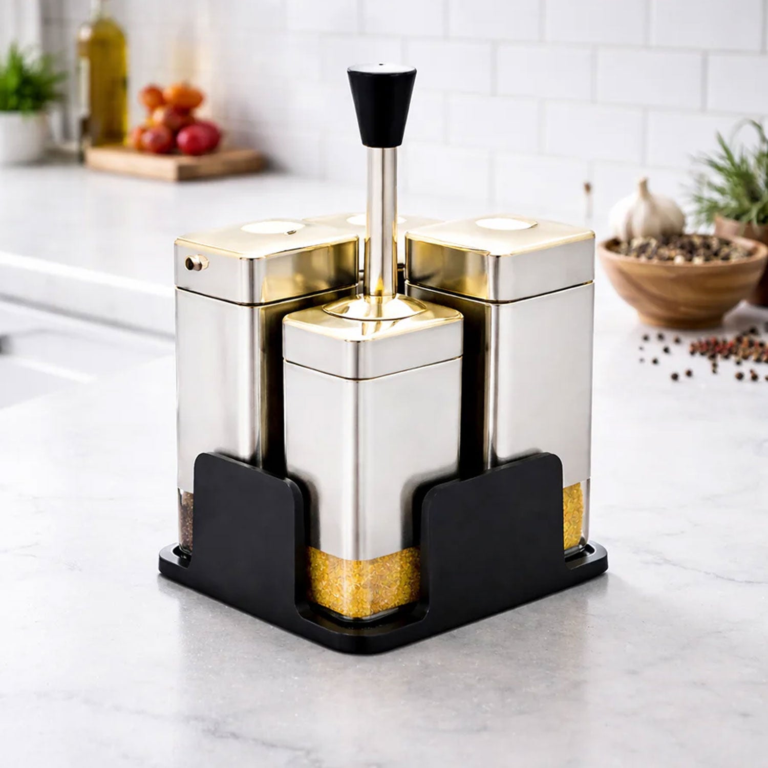 4-Piece Spice Jar Set with Stand