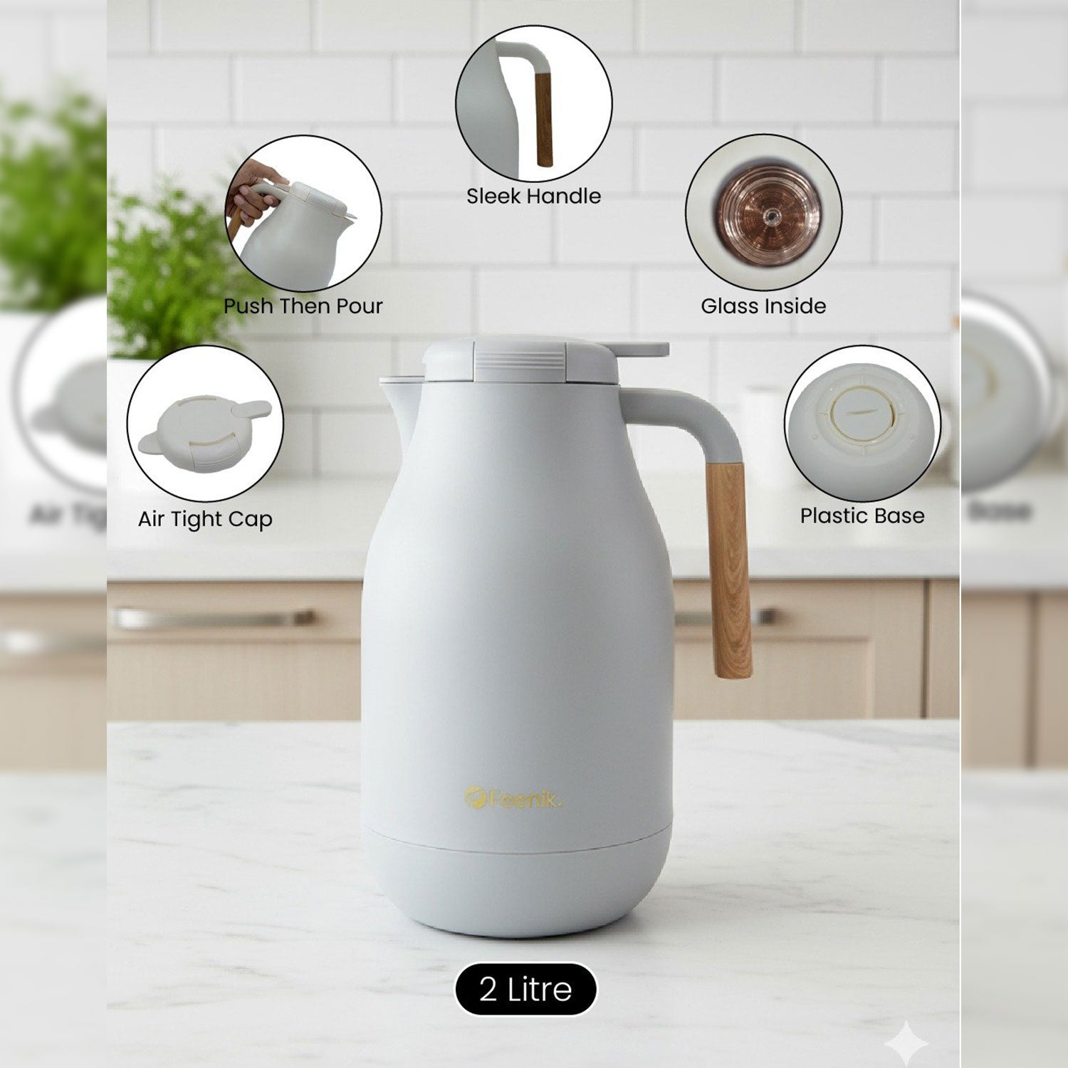 Feenik 2L Premium Vacuum Flask – Glass-Lined Thermal Carafe