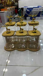Golden Deer Luxury Kitchen Spice Jar Set – 6-Piece Borosilicate Glass