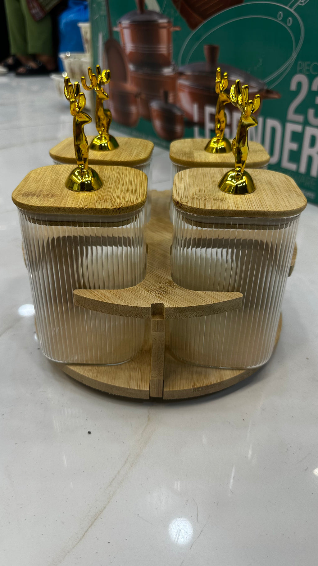Golden Deer Luxury Ribbed Revolving Spice Jar Set – 4-Piece