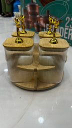 Golden Deer Luxury Ribbed Revolving Spice Jar Set – 4-Piece