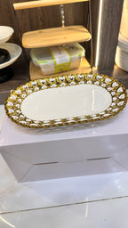 Elegant Oval Gold Heart Lattice Ceramic Serving Platter