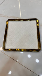 Premium Square Ceramic Serving Tray – Luxury Gold Trim & Textured Geometric Bed