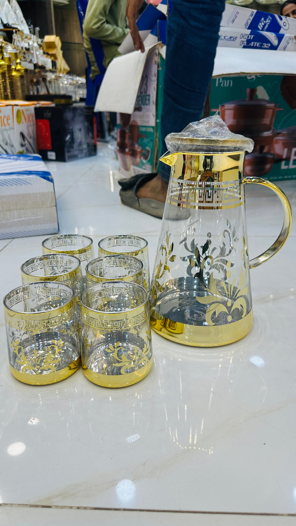 Gold Glass Water Jug Set – Luxury 7-Piece Drinkware Collection