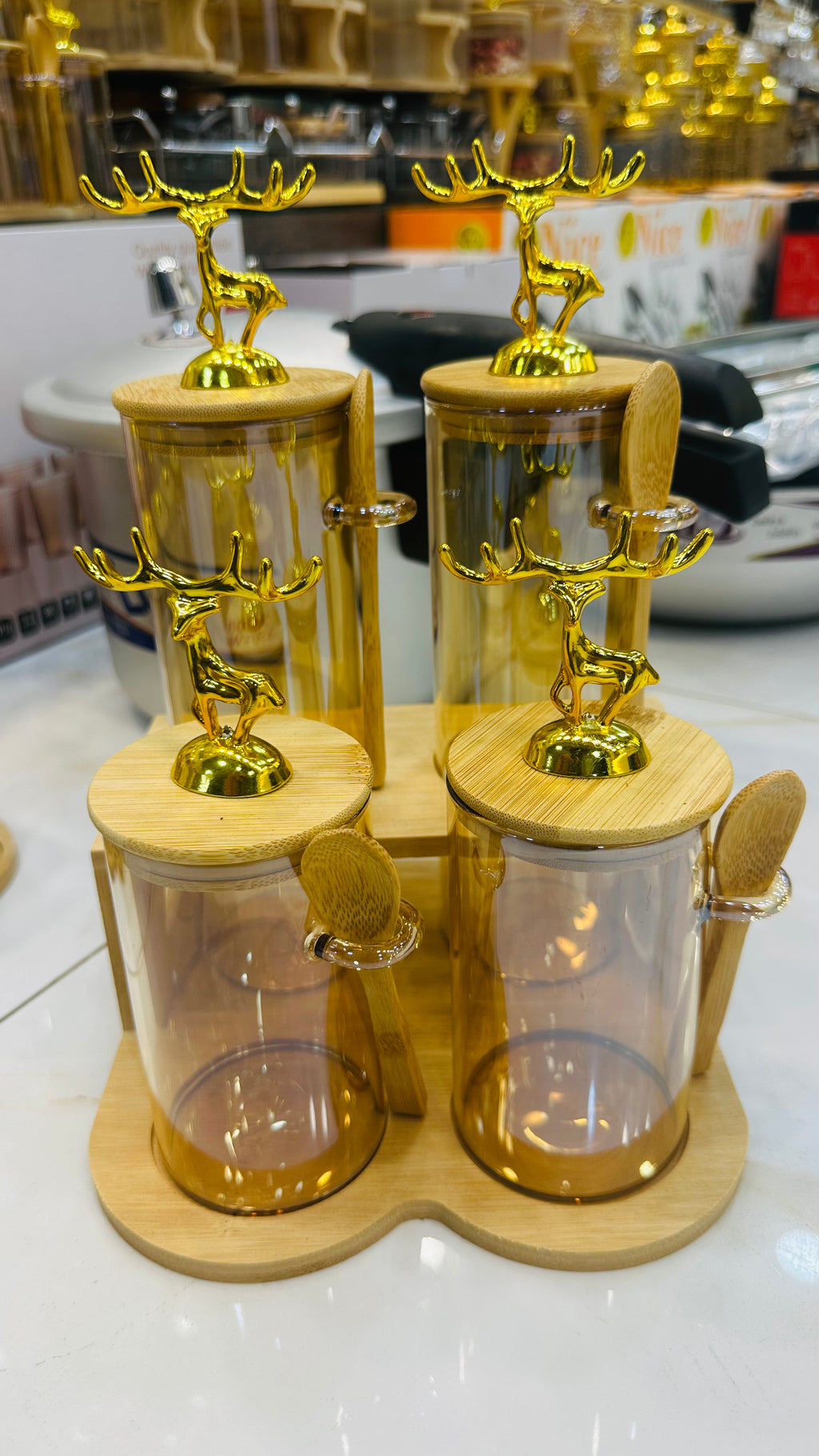 Golden Deer Luxury Glass Spice Jar Set (Available in 4-PCS & 6-PCS Configurations)