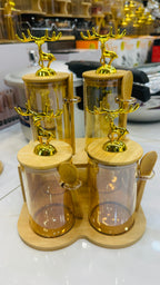 Golden Deer Luxury Glass Spice Jar Set (Available in 4-PCS & 6-PCS Configurations)