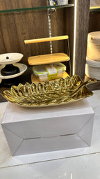 Luxury Leaf Serving Platter: White & Gold
