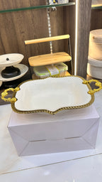 Elegant Cream White and Gold Embossed Serving Dish