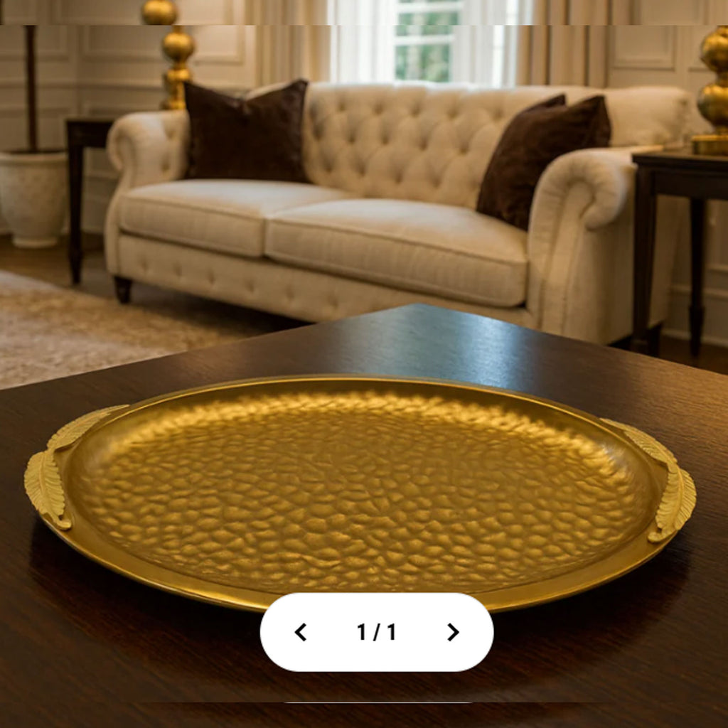 HAMMERED GOLD METAL SERVING TRAY