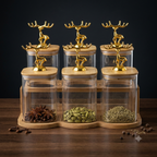 Golden Deer Luxury Kitchen Spice Jar Set – 6-Piece Borosilicate Glass