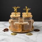 Golden Deer Luxury Revolving Glass Spice Jar Set – 4-Piece