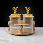 Golden Deer Luxury Ribbed Revolving Spice Jar Set – 4-Piece