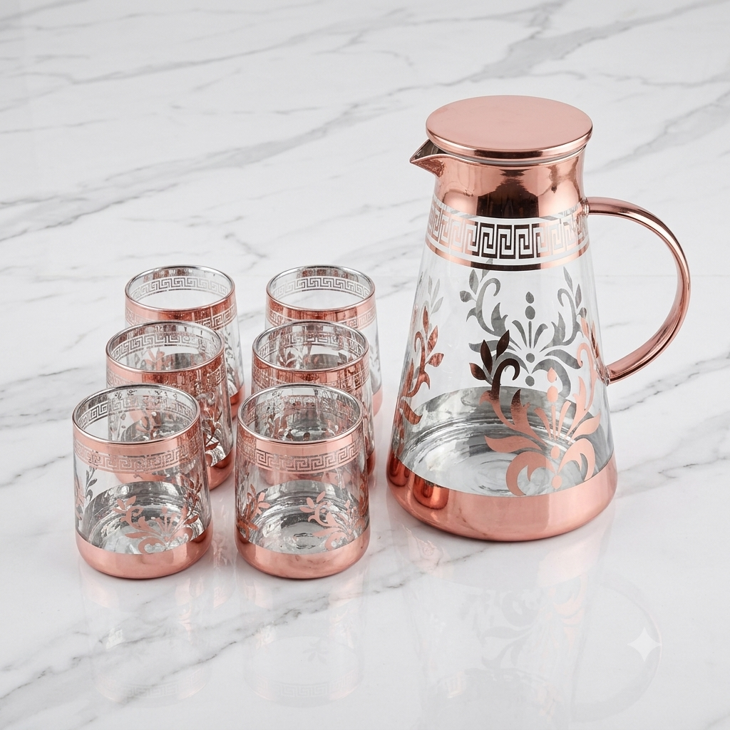 Gold Glass Water Jug Set – Luxury 7-Piece Drinkware Collection