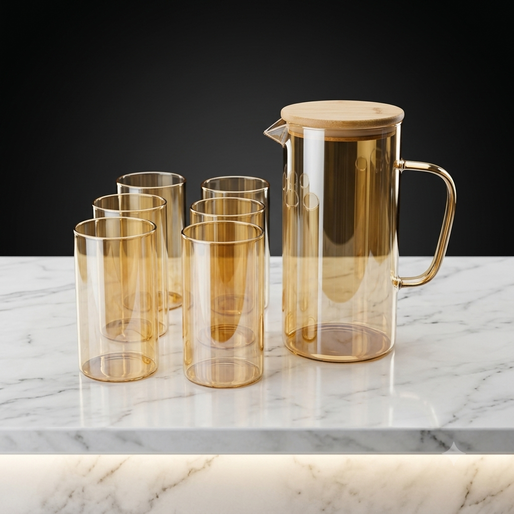 Luxury Amber Glass 7-Piece Decanter & Water Set