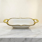 Elegant Cream White and Gold Embossed Serving Dish