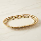 Elegant Oval Gold Heart Lattice Ceramic Serving Platter