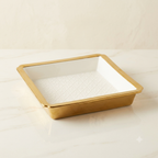 Luxury Square Ceramic Serving Tray – Elegant Gold Rim & Textured Geometric Bed