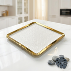 Premium Square Ceramic Serving Tray – Luxury Gold Trim & Textured Geometric Bed