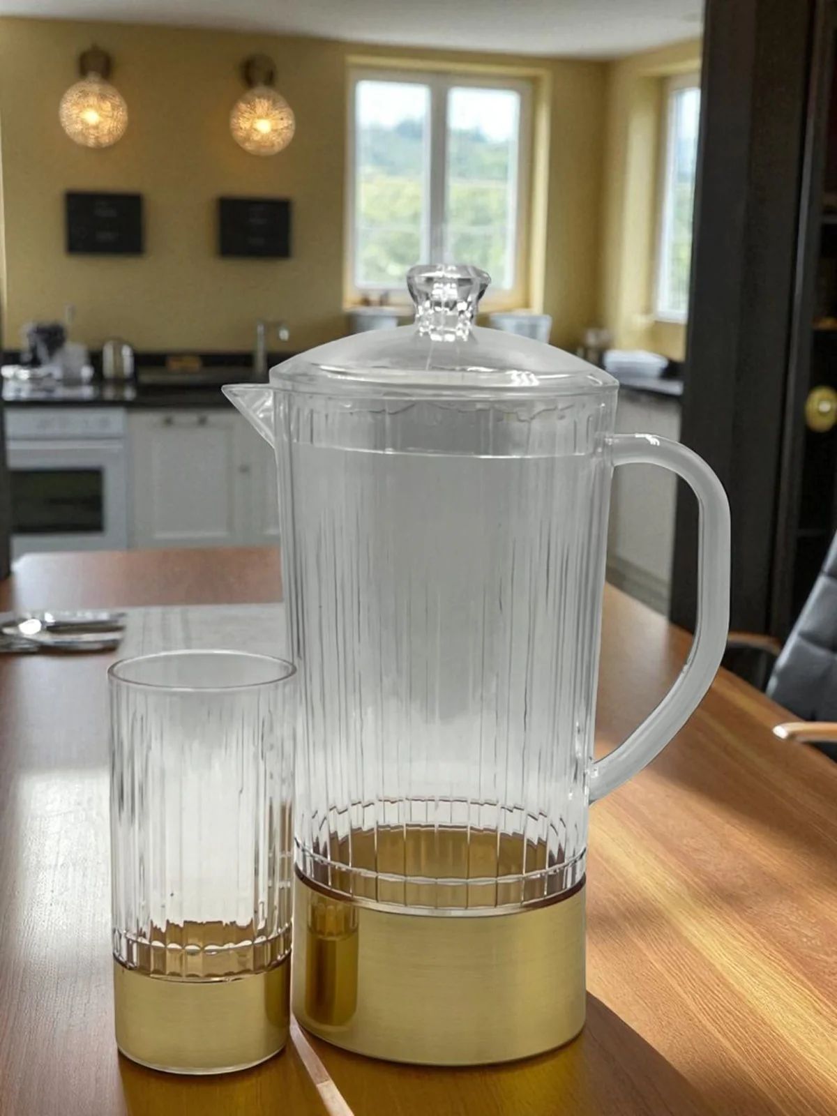 Gold banded Jug & Glass Set