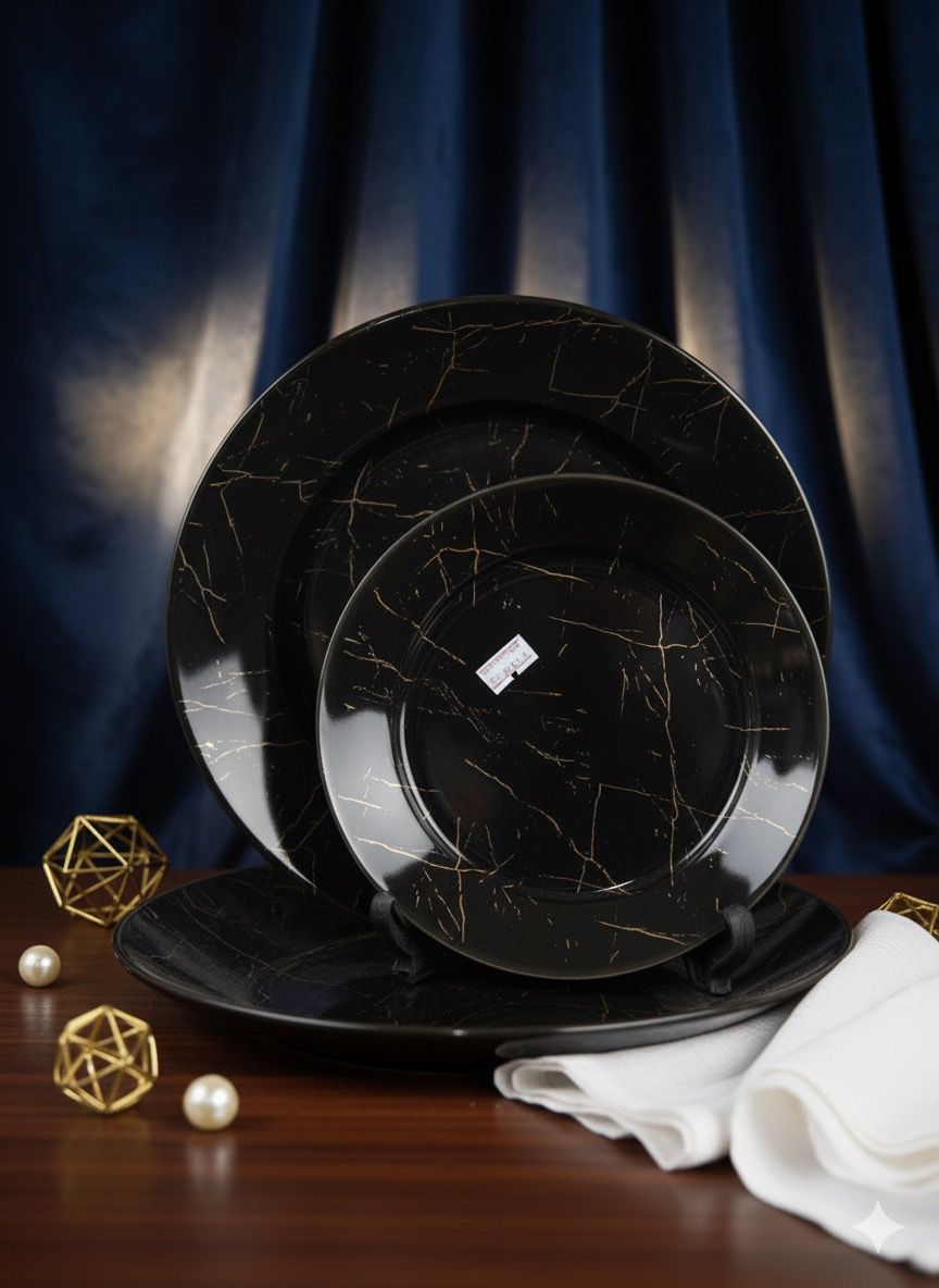 Black Marble Plate Set ~ 18pcs