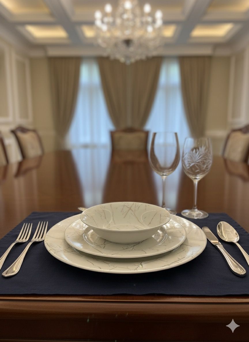 White Marble Plate Set ~ 18pcs