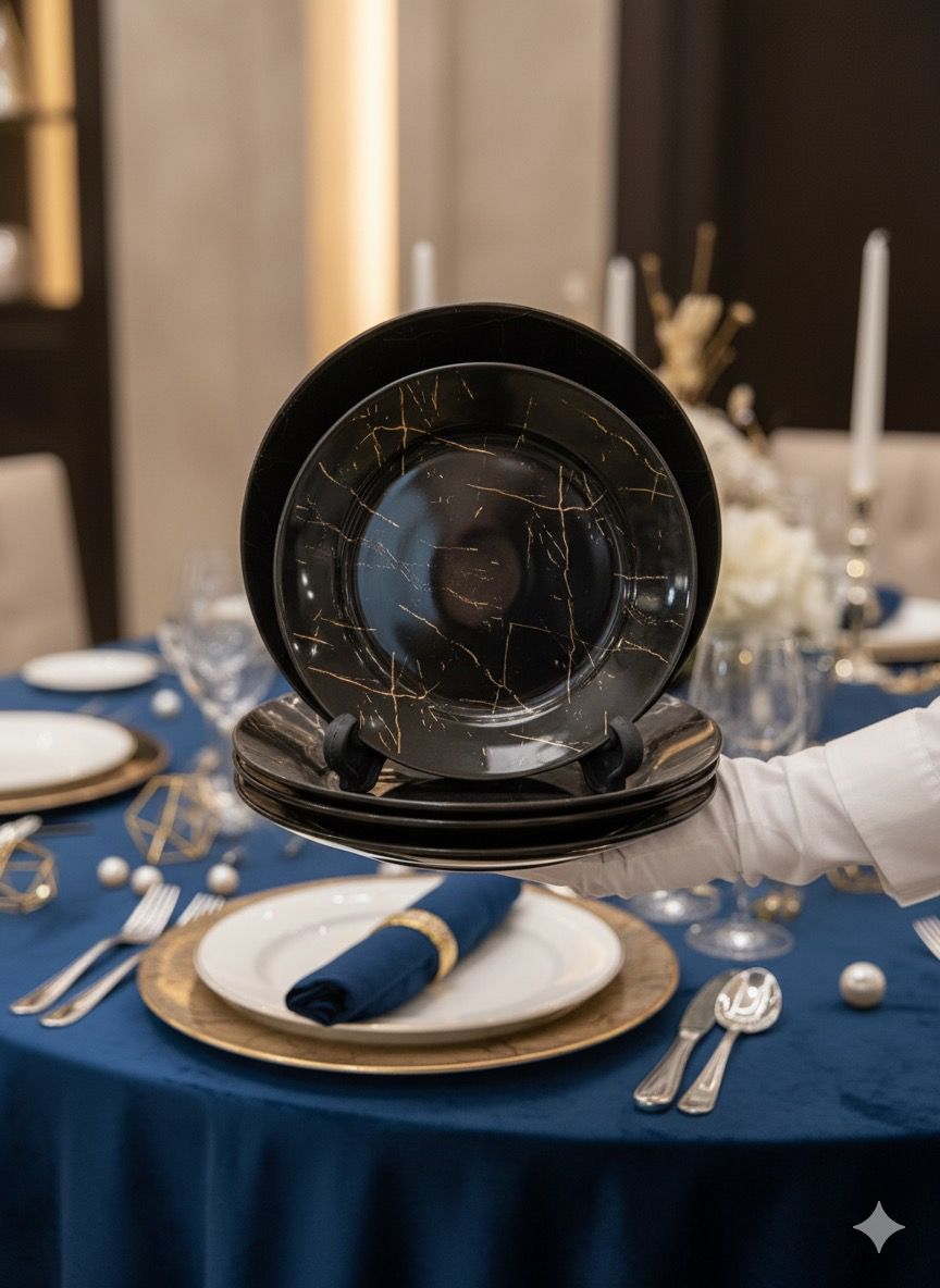 Black Marble Plate Set ~ 18pcs