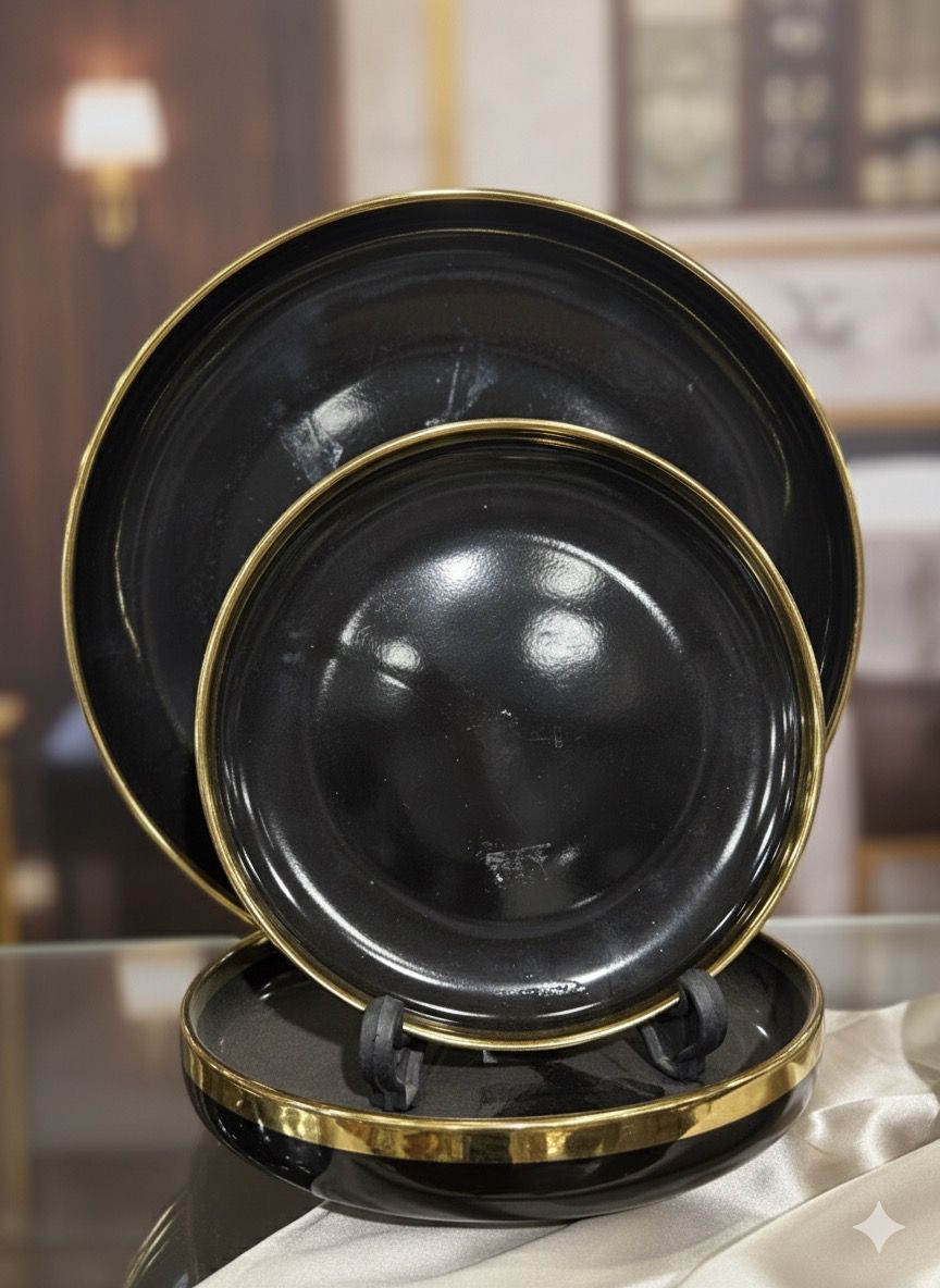 Luxury Black & Gold Plate Set ~ 18pcs
