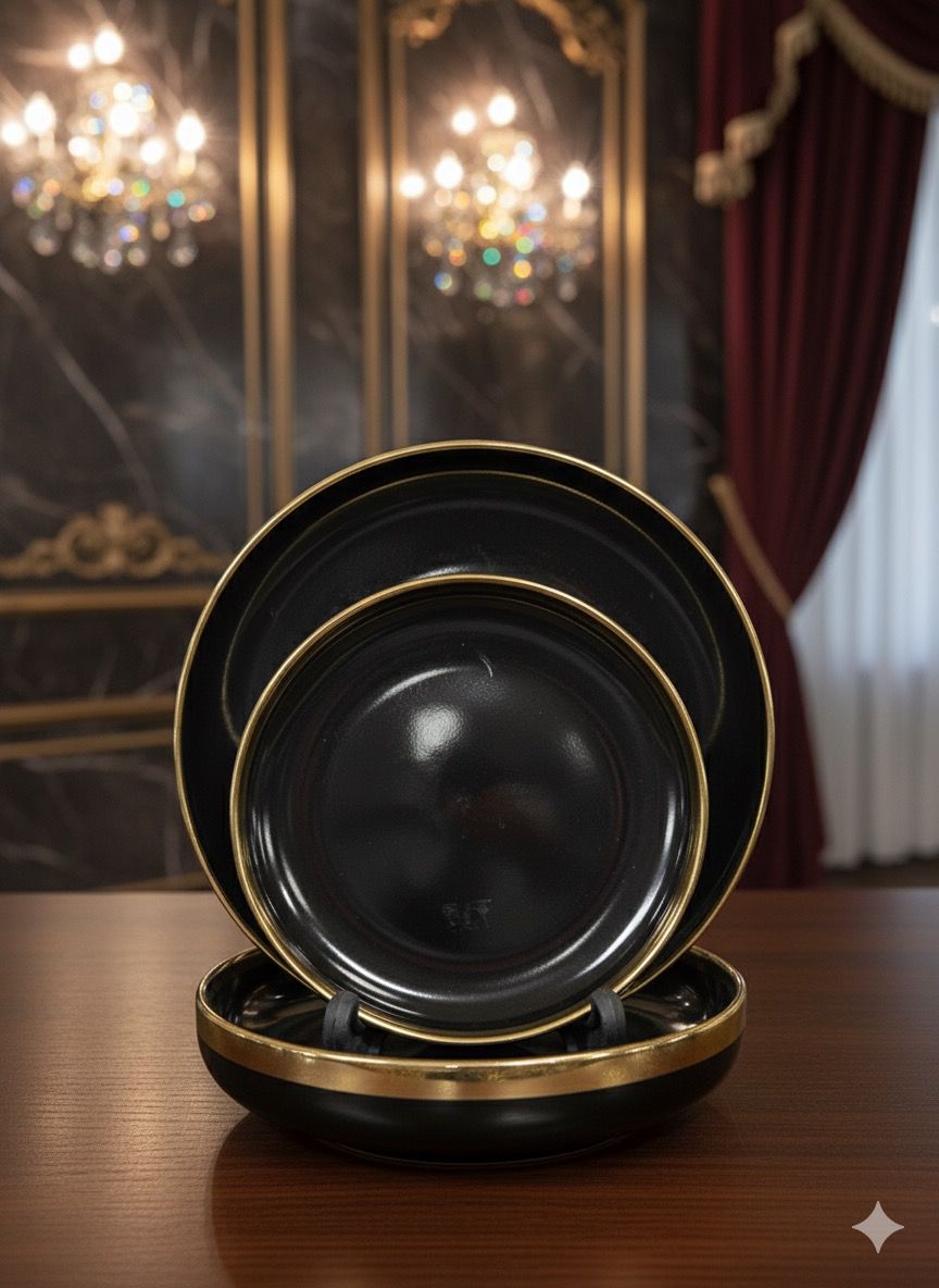 Luxury Black & Gold Plate Set ~ 18pcs