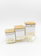 3-Piece Ceramic Tea, Coffee & Sugar Jar Set with Golden Rack