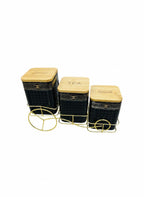 3-Piece Ceramic Tea, Coffee & Sugar Jar Set with Golden Rack