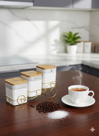 3-Piece Ceramic Tea, Coffee & Sugar Jar Set with Golden Rack