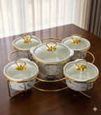 5-Piece Luxury Marble Design Casserole Set with Golden Stand