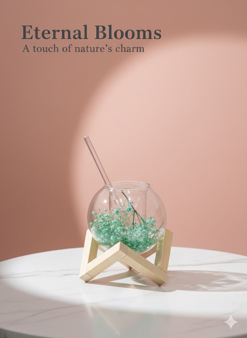 Preserved Sea Green Floral Globe with Wooden Stand | Calm & Minimal Aesthetic Décor